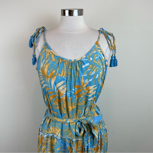 Blue Island Blue Orange Tropical Floral Maxi Bohemian Dress Women Large - Picture 8 of 8